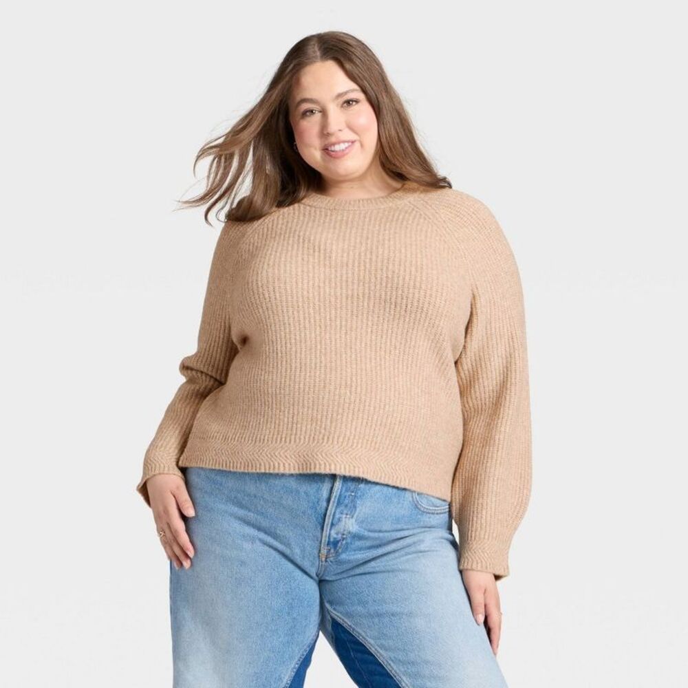 Women's Cozy Knit Crewneck Pullover Sweater - Universal Thread Oatmeal XXL